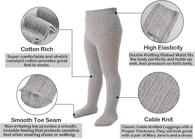EPEIUS Baby Girl Tights Thick Cable Knit Leggings Stockings Cotton Pantyhose - Image 4