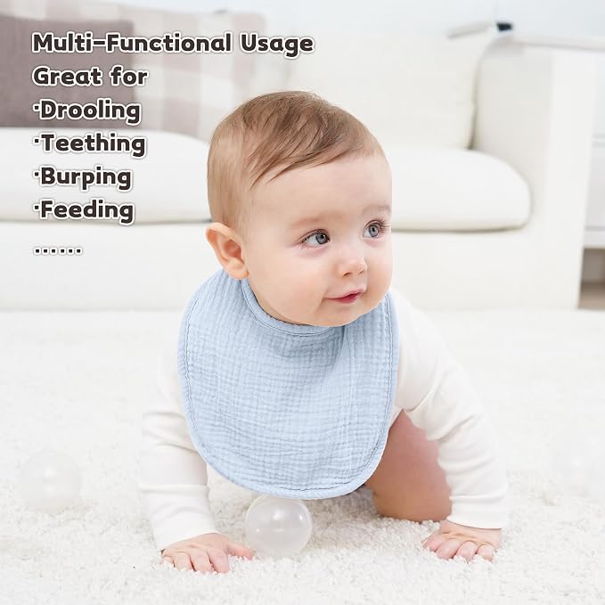 Susurration Muslin Baby Bibs 8 Pack Bandana Drool Bibs, Soft Square Adjustable - Image 5