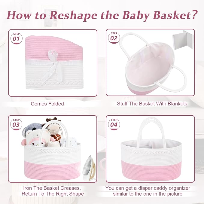 Baby Diaper Caddy Organizer, Cotton Rope Diaper Basket, Baby Basket - Image 7