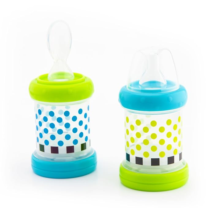 Sassy Baby Food Nurser – 4+ Months Set of 2- 4oz 100% Silicone Nipple and Spoon by Sassy