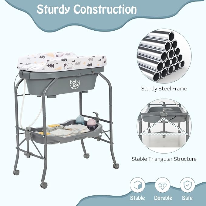 BABY JOY Baby Bathtub with Changing Table, Foldable Infant Diaper Changing - Image 7