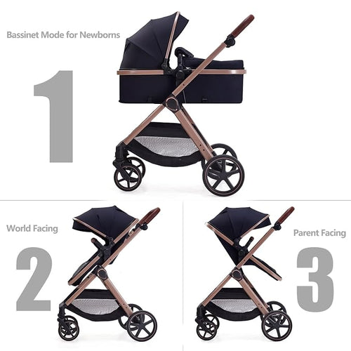 2 in 1 Baby Stroller, Newborn Infant Toddler Convertible Bassinet Pram Stroller - Image 2