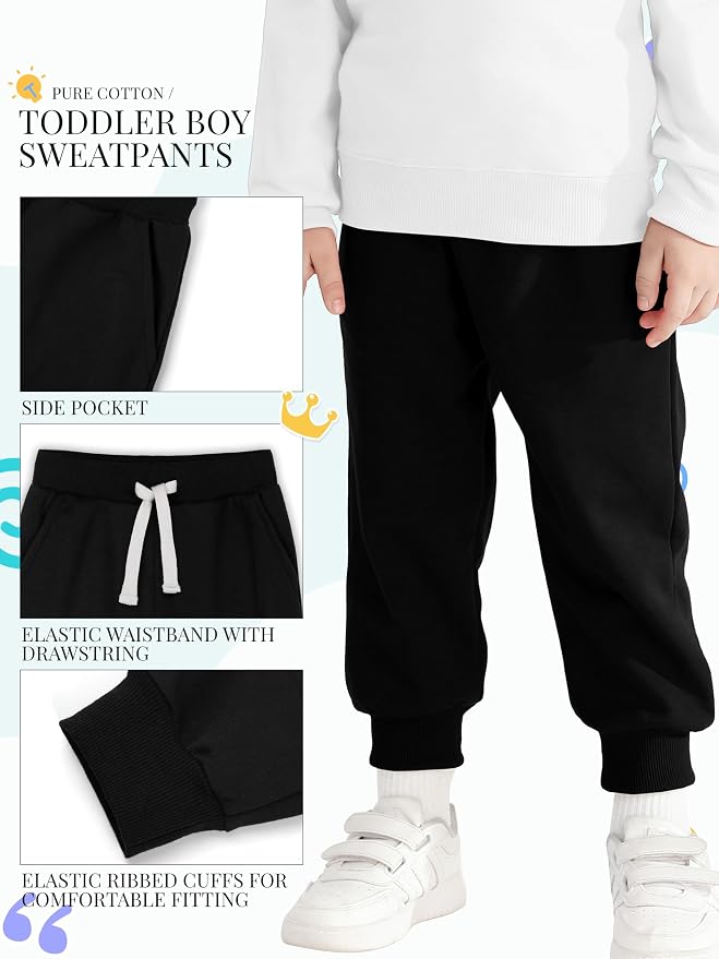 HXP 4 Pack Toddler Boys Sweatpants Pure Cotton Toddler Sweatpants Boys Kids - Image 2