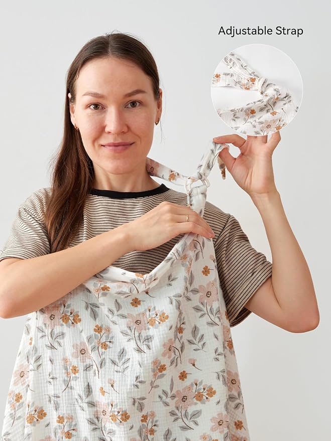 TILLYOU Muslin Nursing Cover for Baby Breastfeeding, 100% Cotton Breathable - Image 4