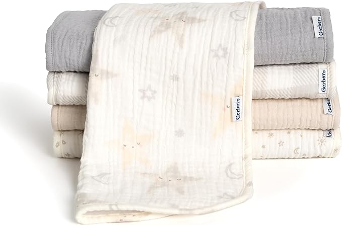 Gerber Baby Unisex Muslin Burp Cloths 5-Pack, Large Size 20" x 10" by Gerber