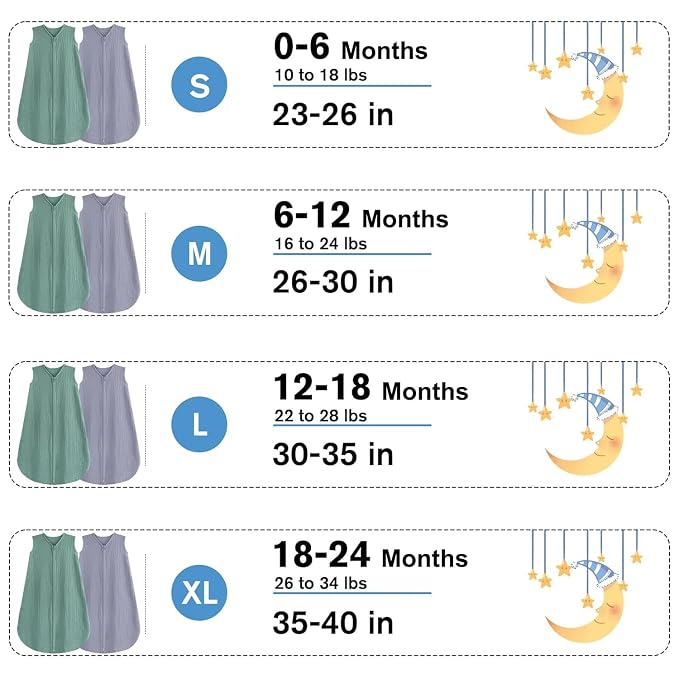 2 Pack Baby Sleep Sack 0-24 Months Baby Sleeping Bag 2-Way Zipper Toddler - Image 5