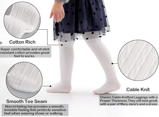 EPEIUS Baby Girl Tights Thick Cable Knit Leggings Stockings Cotton Pantyhose - Image 2