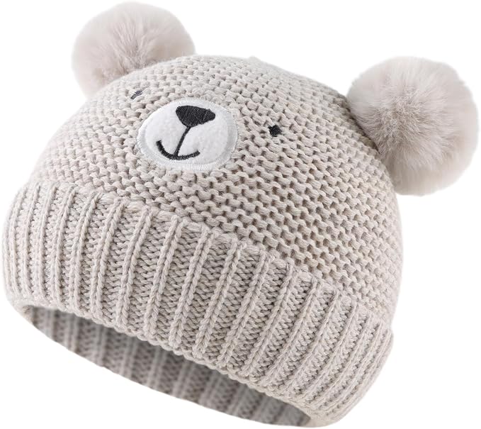 JANGANNSA Cute Bear Baby Beanie Pompom Baby Boys Hat Infant Toddler Winter - Image 2