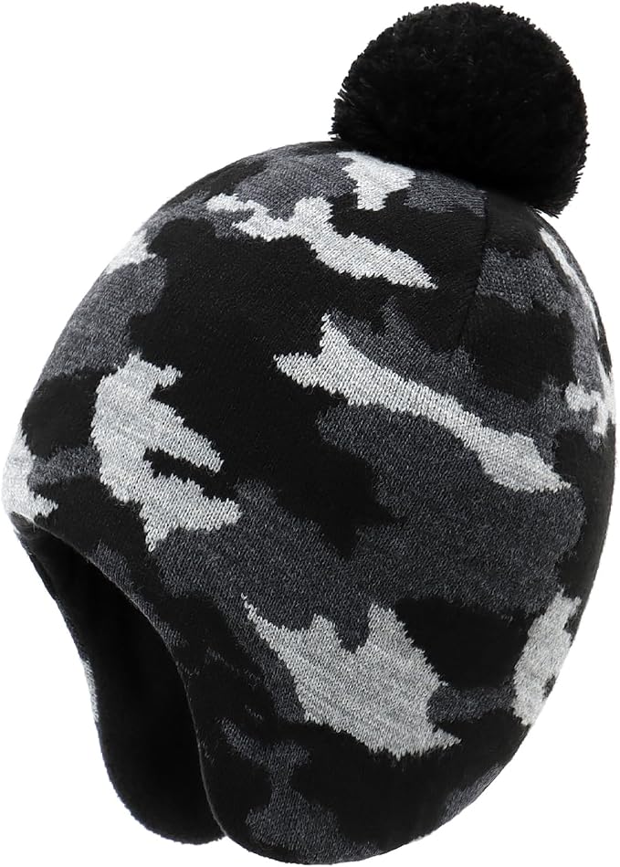 Duoyeree Kids Beanie Hat for Boys Girls Pom-pom Kint Hats Cozy Lining Winter by Duoyeree