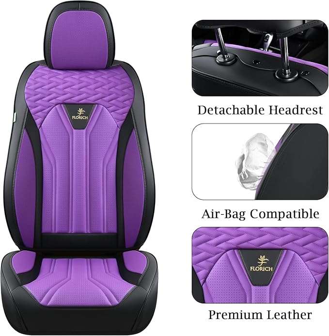 FLORICH Leather Seat Covers for Car Waterproof Front Seat Covers 2 Pack Purple - Image 4