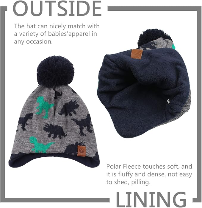 JANGANNSA Knitted Baby Hat Scarf Set Winter Warm Boys Girls Beanie Fleece - Image 3