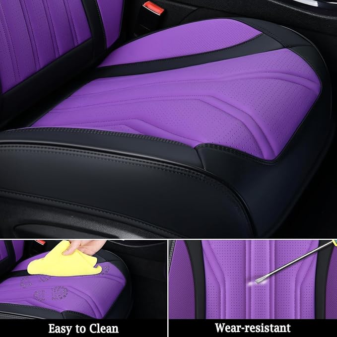 FLORICH Leather Seat Covers for Car Waterproof Front Seat Covers 2 Pack Purple - Image 5