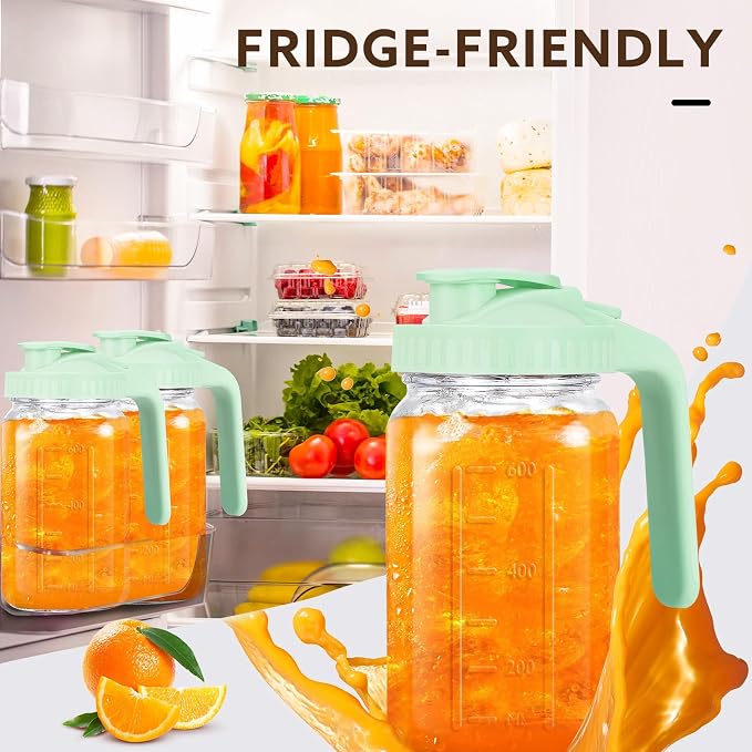 Glass Pitcher with Lid, 64 OZ Mason Jar Pitcher Double Leak Proof, 2 Quart - Image 6