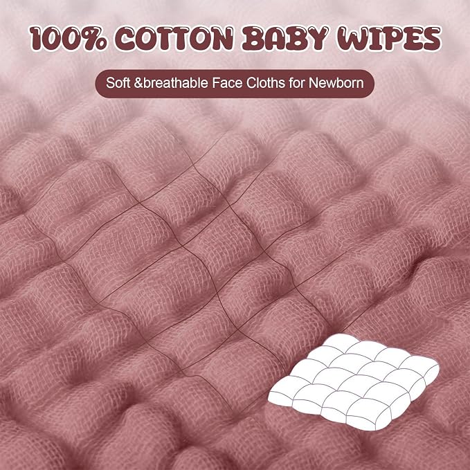 Breling 20 Pcs Baby Muslin Washcloth 12 x 12 Inch 100% Cotton Soft and - Image 3