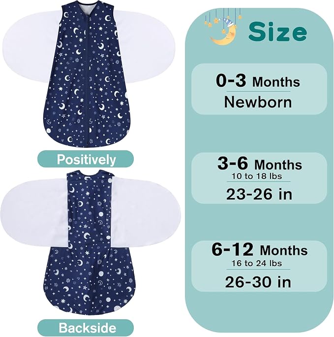 Newborn Sleep Sack Baby Swaddle, 0-3 Months, 3-Way Adjustable Wearable Blanket - Image 4