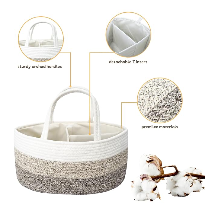Baby Diaper Caddy Organizer, Extra Large Cotton Rope Nursery Diaper Basket - Image 4