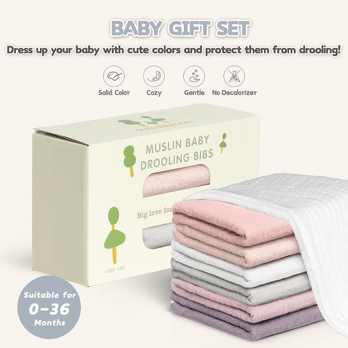Susurration Muslin Baby Bibs 10Pack Baby Bandana Drool Bibs Soft Adjustable - Image 7