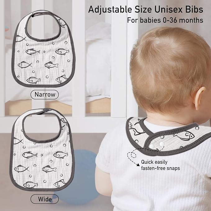 GLLQUEN BABY Muslin Drool Bibs for Boys Girls 8 Pack, Adjustable Baby Bibs for - Image 4