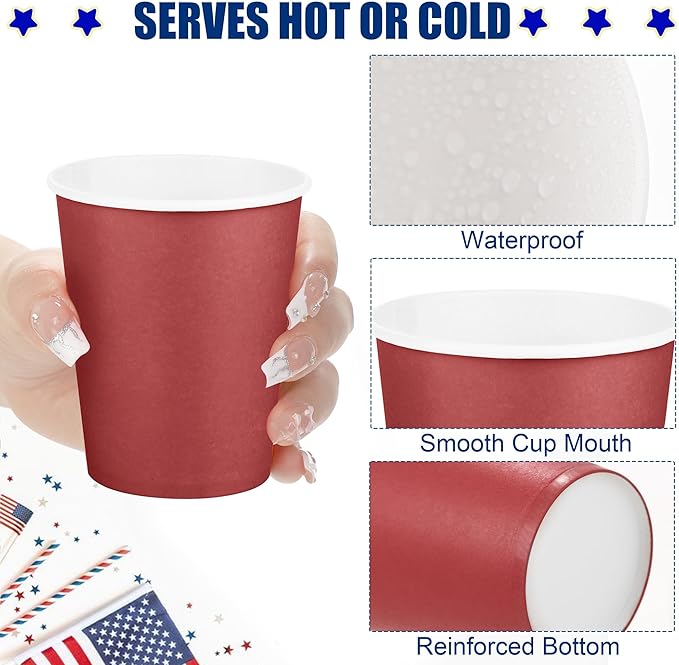 URATOT 60 Pieces 4th of July 9 Ounce Disposable Paper Cups Patriotic Blue White - Image 3