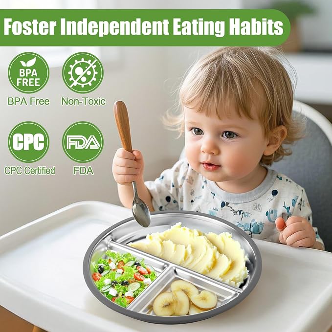 BUSOHA 3 Pack Stainless Steel Kids Plate Set - Image 5
