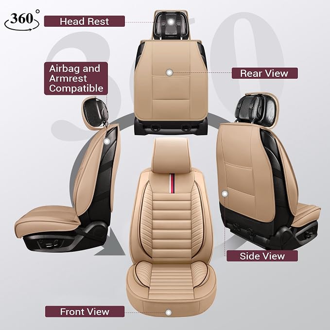 OASIS AUTO Car Seat Covers Premium Waterproof Faux Leather Cushion Universal - Image 2
