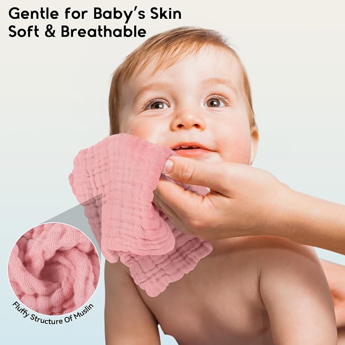 Muslin Baby Washcloths 6 Pack, 100% Cotton Wash Cloths - Image 4