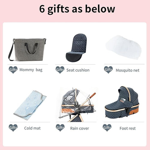 2 in 1 Baby Stroller with Bassinet Mode, Reversible Infant Pram, One-Click - Image 2