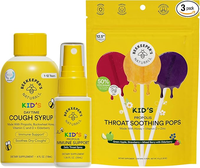 Beekeeper's Naturals Kid's Immune Support Essentials | Kid's Propolis Throat by BeekeepersNaturals