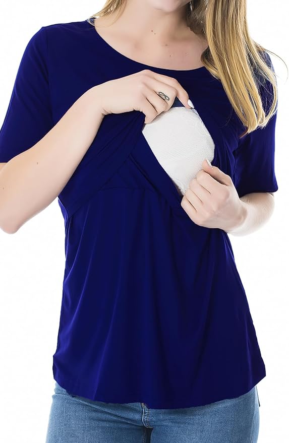 Smallshow Women's Maternity Nursing Tops Short Sleeve Breastfeeding Clothes - Image 3