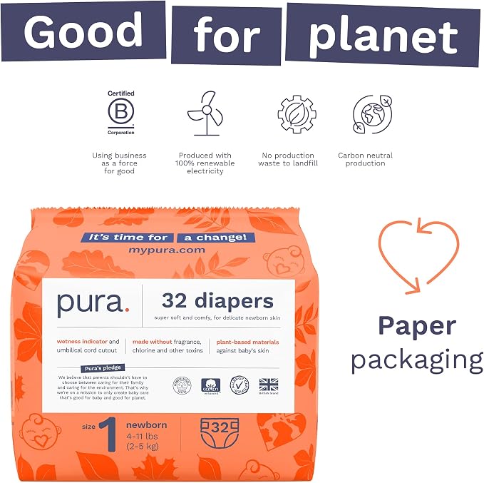 Pura Size 1 Eco-Friendly Diapers Hypoallergenic, Soft Organic Cotton Comfort - Image 4