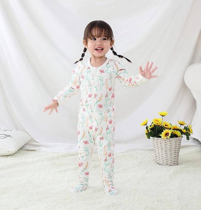 O2 BABY Baby Boys Girls Organic Cotton Zip-Front Sleeper Pajamas, Footed Sleep - Image 2