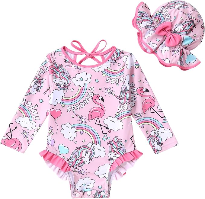 YOUNGER TREE Infant Baby Girls Swimsuit Long Sleeve Swimsuits One Piece by YOUNGERTREE