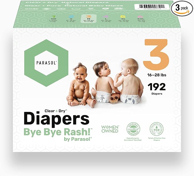 Parasol Clear+Dry Disposable Diapers and Clear+Pure Wipes, RashShield Protection by ParasolCo