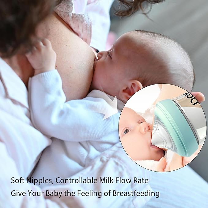 Natural Glass Baby Bottle for Breastfeeding Babies, 8oz Anti-Colic Baby Bottle - Image 3