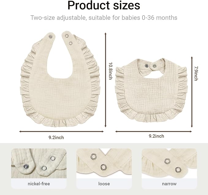 Baby Muslin Bibs, Soft and Absorbent Cotton - Image 3
