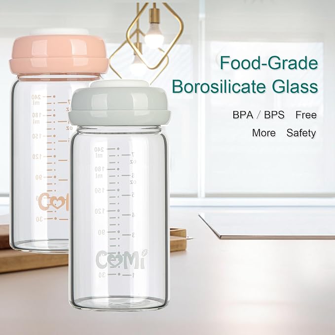 COMI Wide Neck Glass Breastmilk Collection n Storage Bottle, 6 Packs, 8oz - Image 6