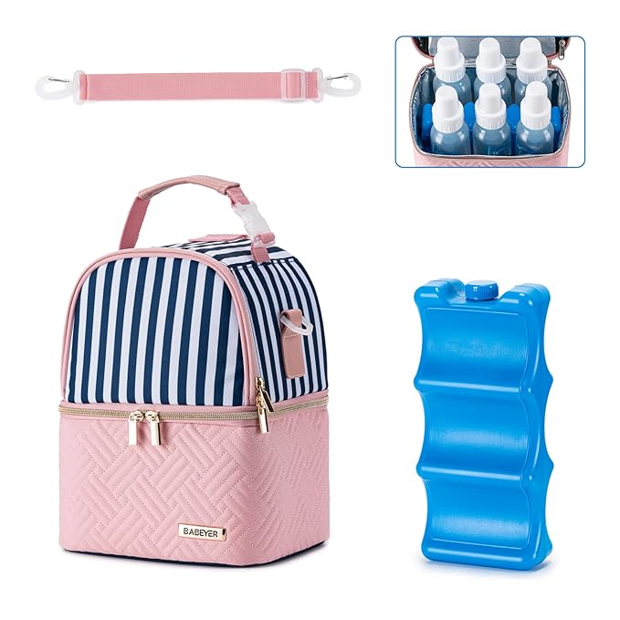 Breastmilk Cooler Bag with Ice Pack Fits 6 Baby Bottles up to 9 Ounce, Breast by BABEYER
