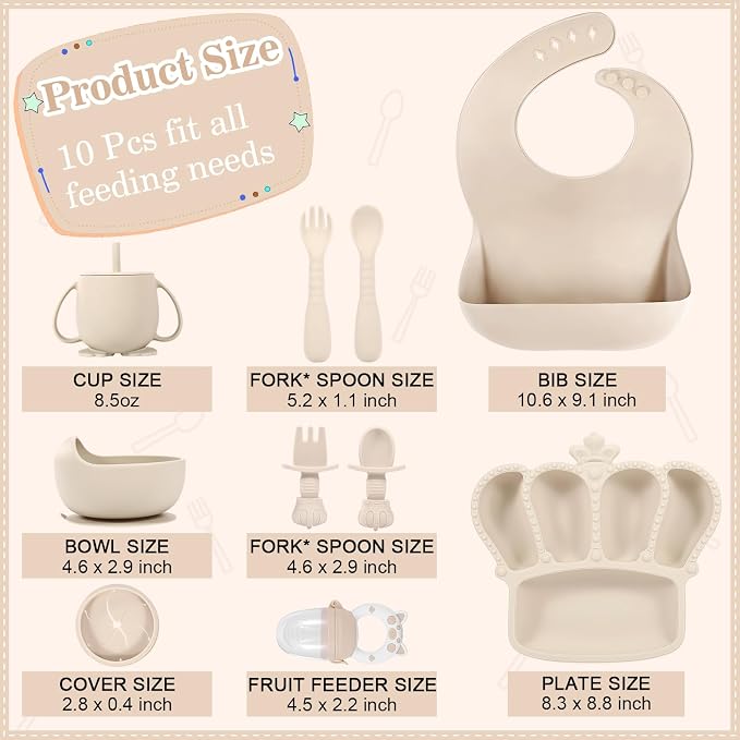 Silicone Baby Feeding Set 10 Pcs Baby Led Weaning Supplies Suction Bowl Divided - Image 2