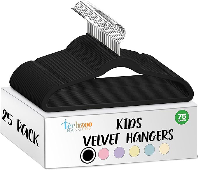 25 Premium Kids Velvet Hangers by TECHZOO