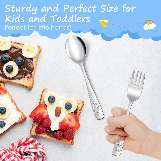 14-Piece Toddler Flatware, Kids Utensils Stainless Steel Cutlery Set, Children - Image 4