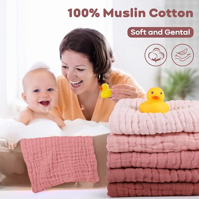 Yoofoss Muslin Baby Washcloths 100% Organic Cotton Face Towels 10 Pack Wash - Image 5