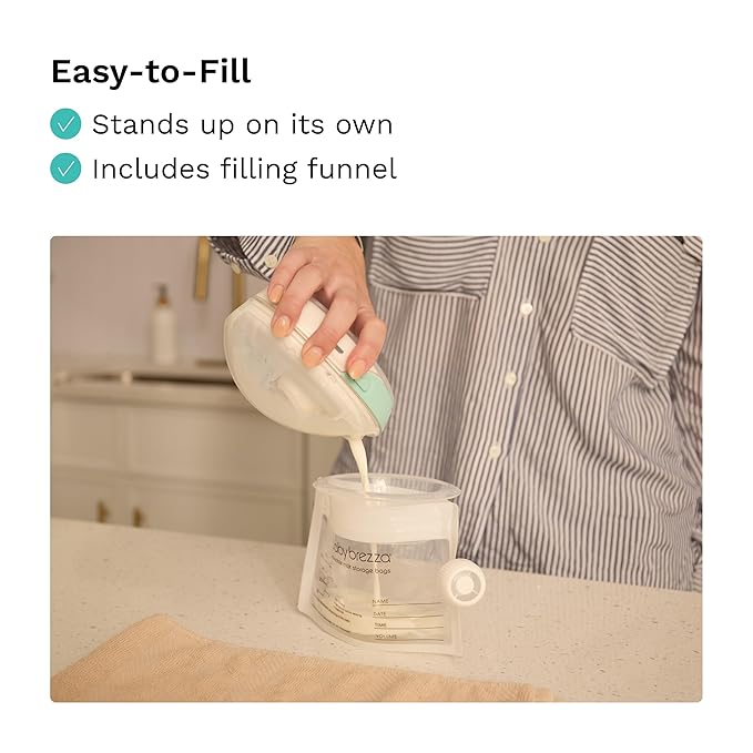 Baby Brezza Reusable Breastmilk Storage Bags, 10 Pack, Includes Filling Funnel - Image 2