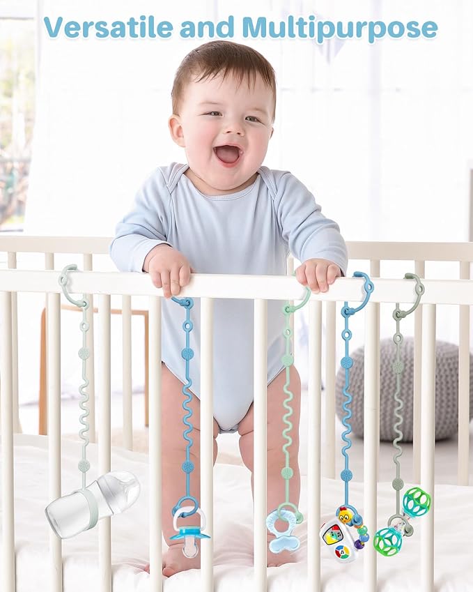 Toy Straps for Stroller, Silicone Baby Tether Pacifier Clip, No Throw Travel - Image 4