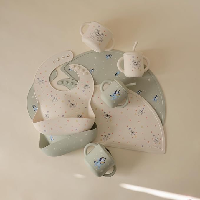 mushie x Bluey Silicone Baby Bib | Adjustable Fit Waterproof Bibs - Image 5