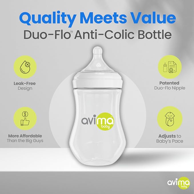 Avima Baby Wide Neck Bottle Starter Kit – 12 Piece Set. Anti Colic Feeding Set - Image 5