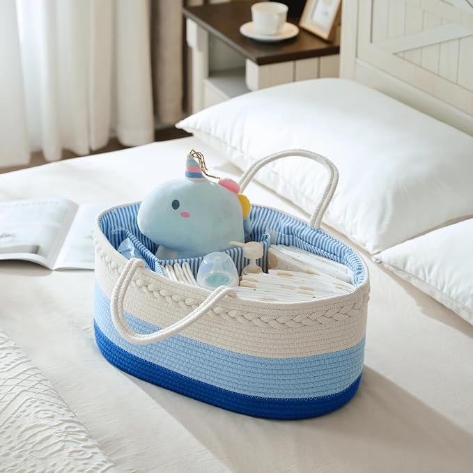 luxury little Diaper Caddy Organizer, Large Cotton Rope Nursery Basket - Image 2