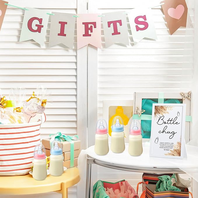 Roowest Bottle Chug Baby Shower Game Favors Including Boho Theme Wooden Sign - Image 6