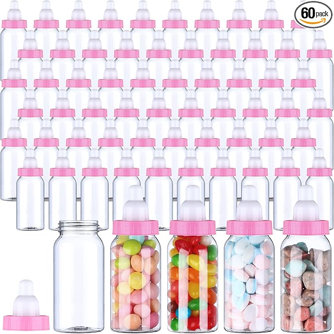 60 Pcs 4.5 Inch Baby Mini Milk Bottle Baby Shower Favor Fillable Feeding Bottle by PINKXHY