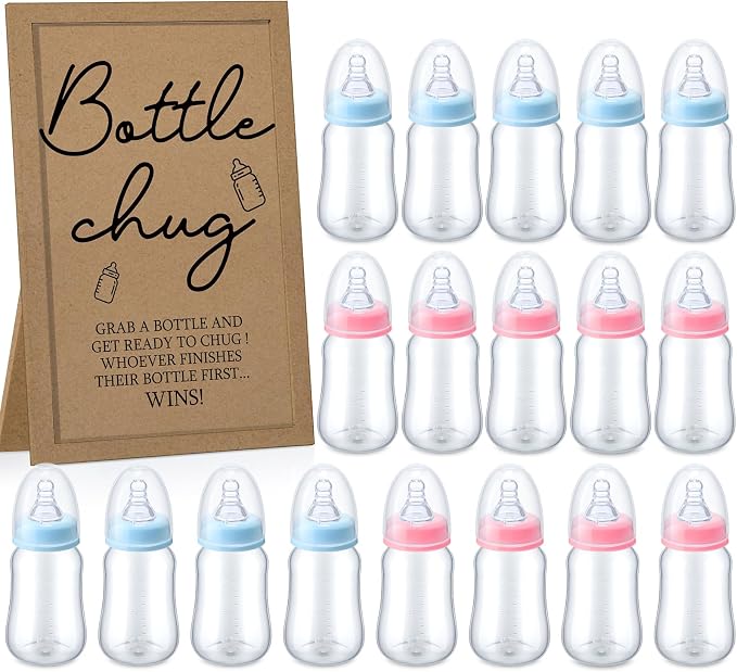 Roowest Bottle Chug Baby Shower Game Favors Including Kraft Theme Wooden Sign by Roowest
