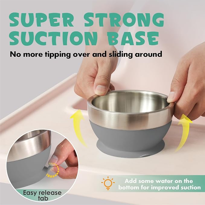 MR. CHOU Baby Bowl Set with Spoon & Fork, Insulated Double-Layer 18/8 Stainless - Image 4